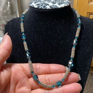 Sterling silver and Teal crystal beads(necklace)